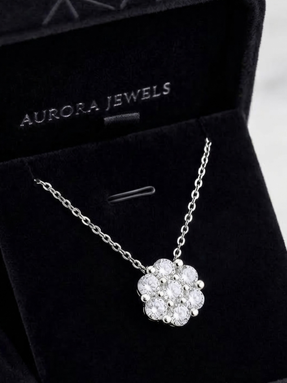 Moissanite Floral Cluster Pendant Necklace - Silver
